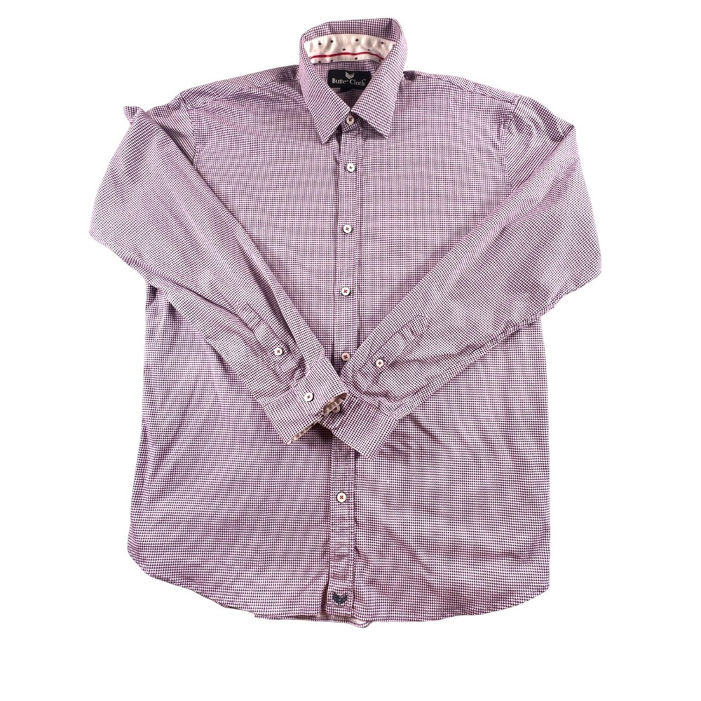 Butter Cloth Mens Purple Micro Houndstooth Long Sleeve Button Down Shirt XL